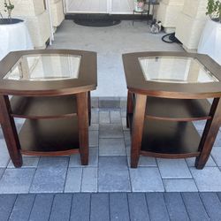 Pair of Contemporary Glass-Inlay End Tables