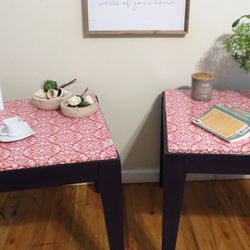 Floral Wrap Designed Refinished End Tables
