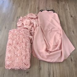 Silk Pink Rose pattern Table Runners with matching Silk Napkins and Bride & Groom Chair Covers Bundle 