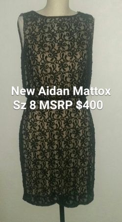 New Sz 8 Aidan Mattox cocktail party dress beaded black & nude wedding New Years nwt