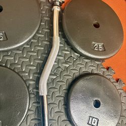  Steel Standard Curl Bar W/Weight Plates: 25s, 10s and 5s ponders. 94# Brute W.