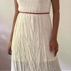Poetry Lace Bodice Maxi cream Dress with Braided Belt