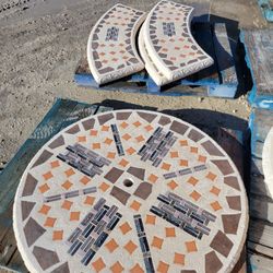 Concrete Mosaic Picnic Table with 3 Benches/ Outdoor Patio Furniture / Patio Set