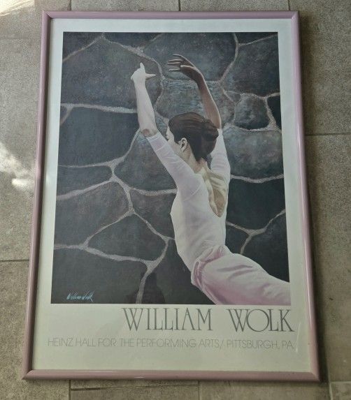 William Wolk Ballet Art Poster Framed 1982 Vtg Performing Arts Heinz Hall