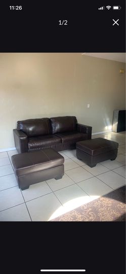 Couch sofa with 2 ottomans genuine leather