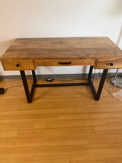 Rustic Wood and Metal Desk with 3 Drawers