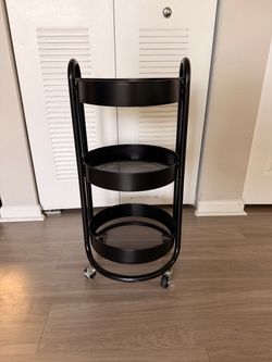 Round Rolling Cart, 3 Tier Metal Utility Cart with Lockable Wheels – 60 lb Heavy Duty, Powder Coated Steel Frame,