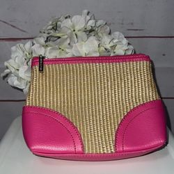 Bath & Body Works  super cute boho “straw” and hot pink zippered cosmetic bag