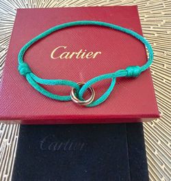 Cartier Trinity Bracelet 18K Tri-Color Gold Green Cord