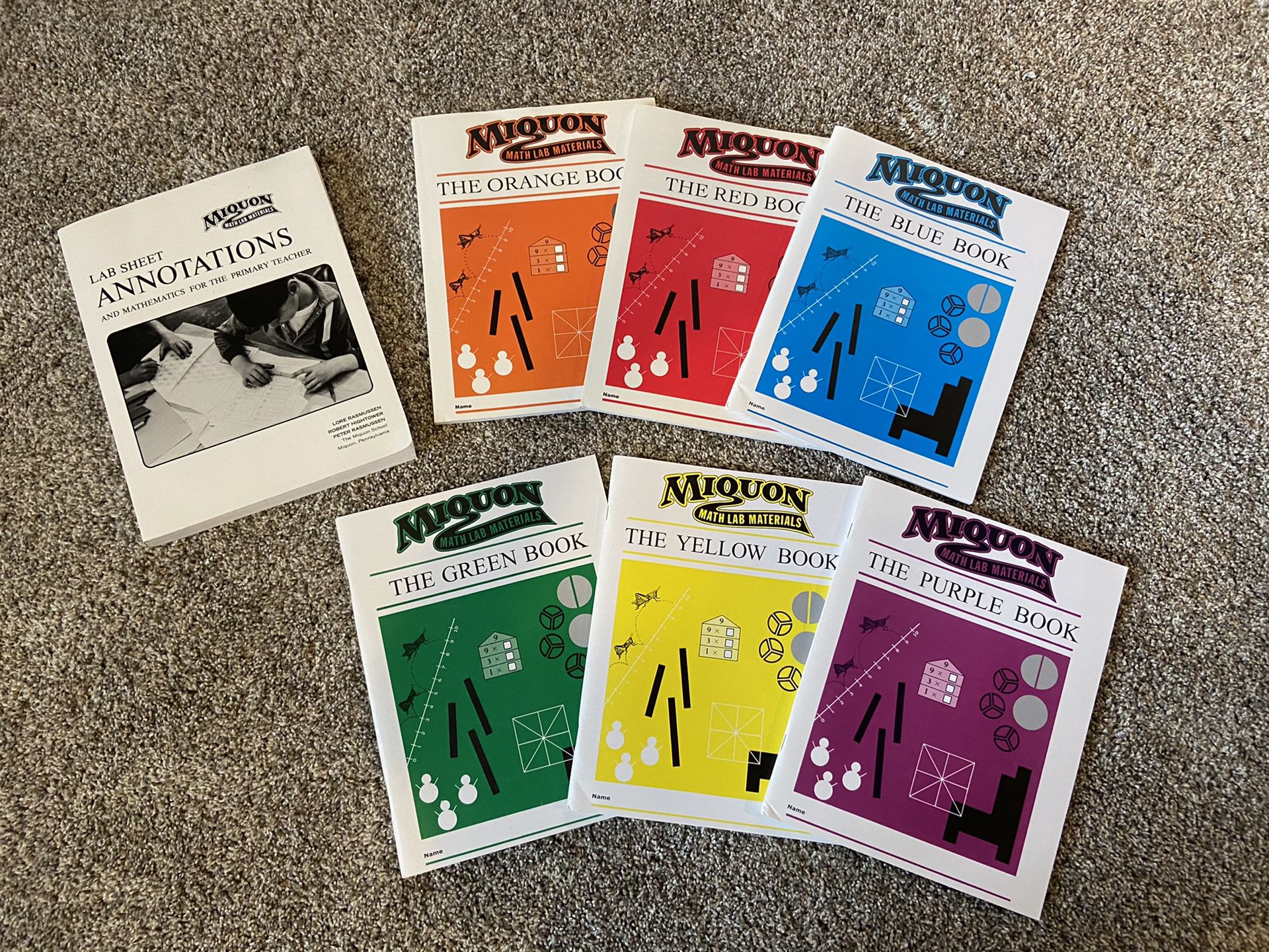 Miquon Book Set - 6 workbooks + Annotations, extra workbooks and rods.
