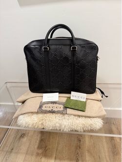 Gucci GG Embossed Leather Briefcase (Large Size)-Excellent Condition