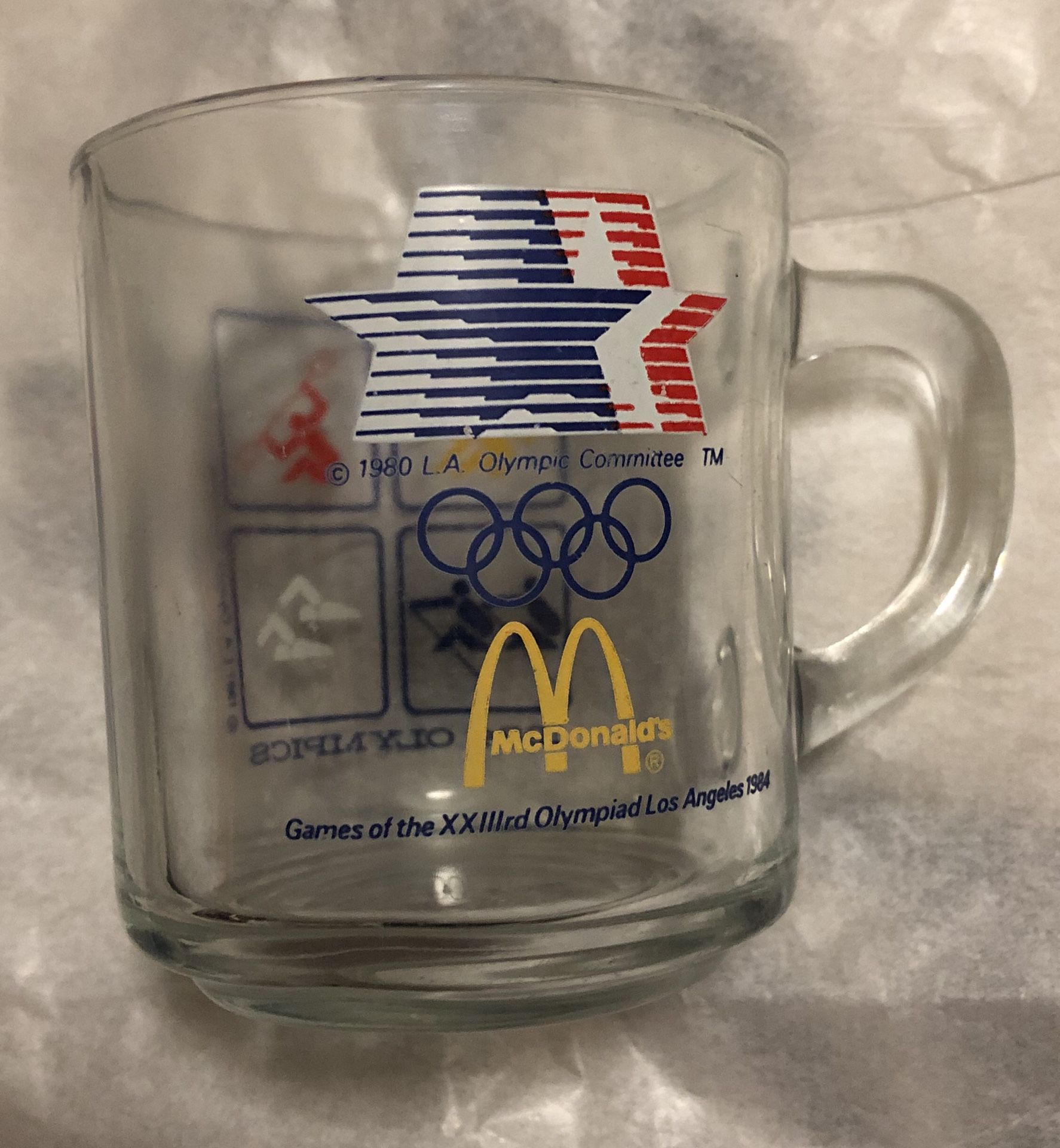 MCDONALD'S GLASS 1984 OLYMPICS COFFEE TEA MUG COLLECTIBLE OLYMPIC MEMORABILIA