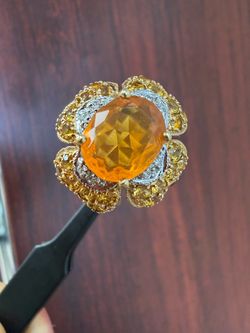 Yellow Sapphire 14k Gold Cocktail Ring | 3.89ct Natural Orange
