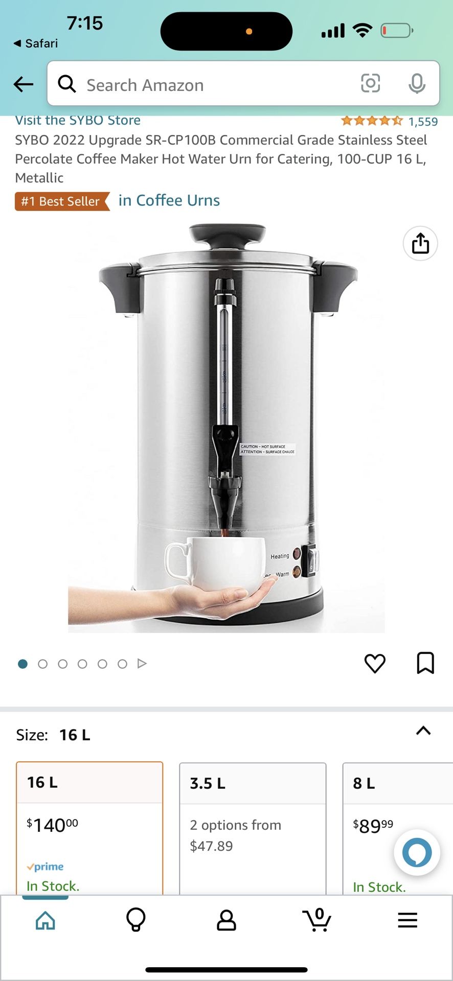 Brand New Sybo Commercial Grade Coffee Percolator SR-CP-100B Stainless Steel Coffee Maker In Box