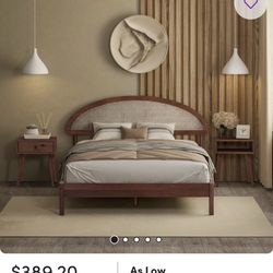 Queen Solid Wooden Bed Frame w/ Headboard, 1000 Lb Capacity and 2 Nighstands + Mattress