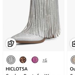 Silver Cowboy Boots Size 9 Rhinestone Sparkly Fringe Chunky Heel