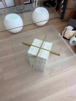 Glass, Marble, Square, Gold, Table