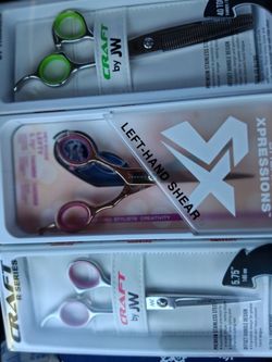 CRAFT SCISSORS 3 PINK R SERIES 5.25"1CT THINER GREEN 40 TOOTH BLENDER.1PROFESIONALYELLOW 5.5" 140MM.1 PINK SHEAR XPRESSION LEFT HAND SHEARS.