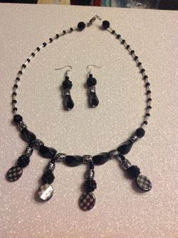 Black and silver beaded necklace and earrings