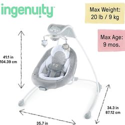 Ingenuity InLighten Baby Swing - Cool Mesh Fabric, Vibrations, Swivel Infant Seat, Nature Sounds, Light Up Motorized Mobile - Braden