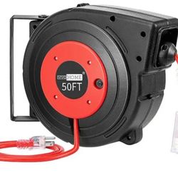Vivo Home 50 ft. Retractable Cord Reel with Ceiling Wall Mount Swivel Bracket and LED Light Connector