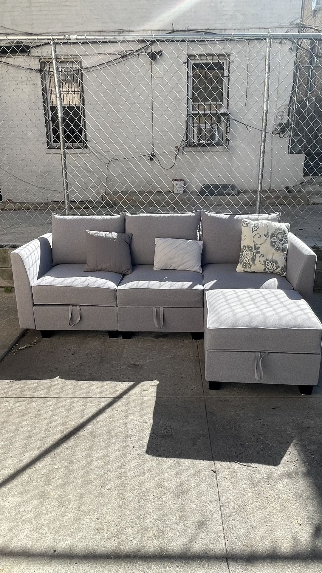 (Free Delivery)  Gray Sectional Couch 