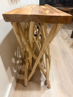 Live Edge Wood Console Table with Branch Base