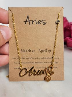 12 Constellation Zodiac Old English Letter Sign Pendant Necklace Astrology, Aries