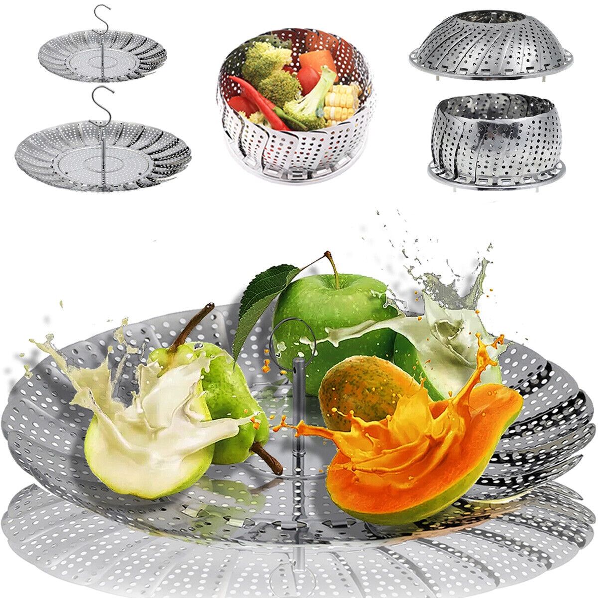 2-pack Vegetable Steamer Baskets Expandable Veggie Steamer Insert Steamer Trays