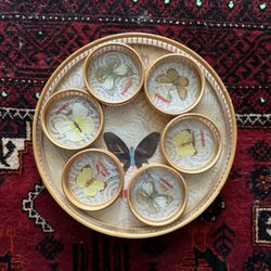 Vintage Butterfly Coasters And Serving Tray