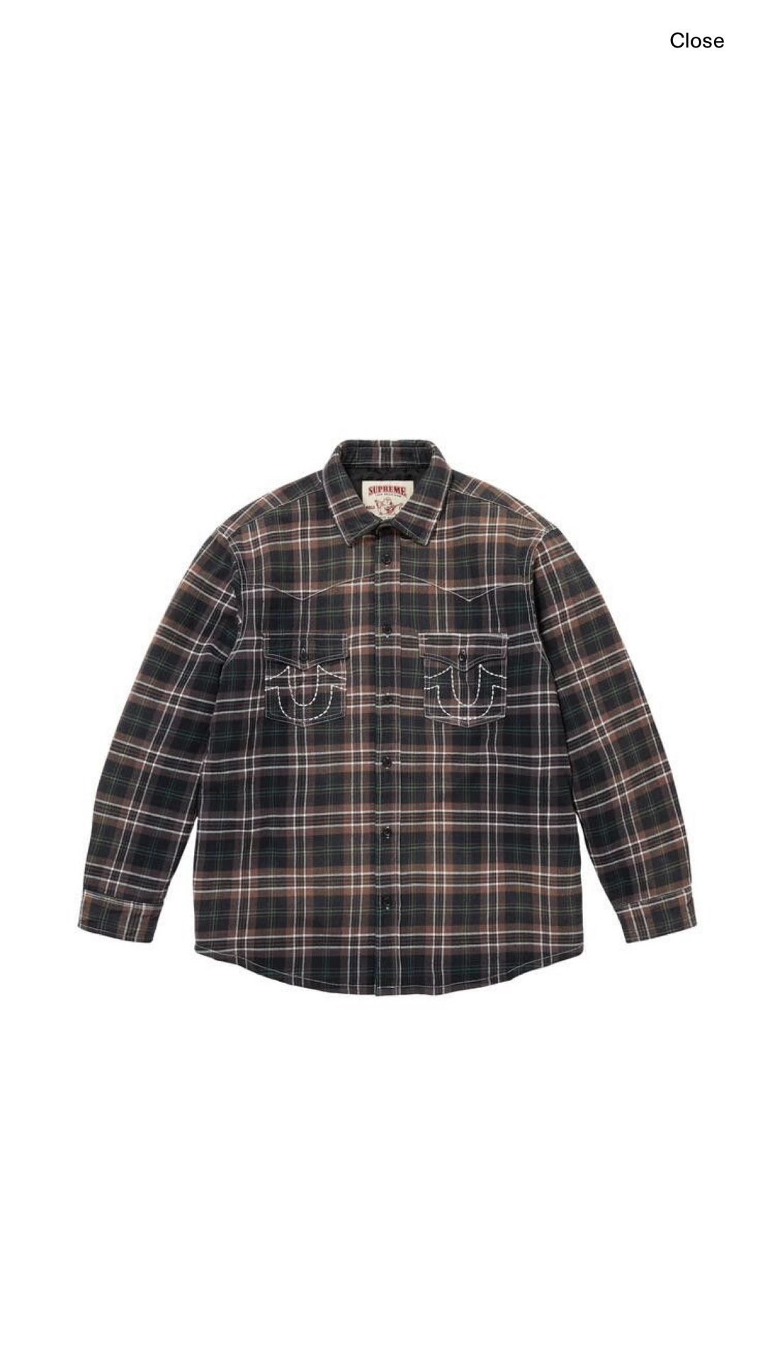 2025 Supreme X True Religion Quilted Lined Plaid Flannel Shirt 'Black'