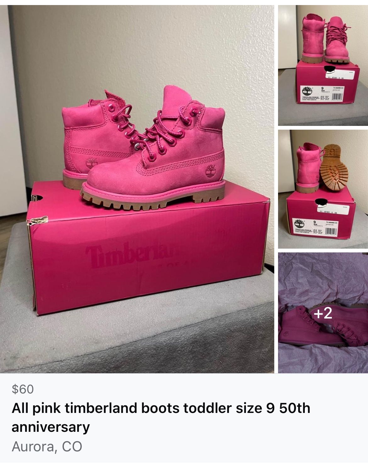 Pink Timberland Boots Kids Size 9 