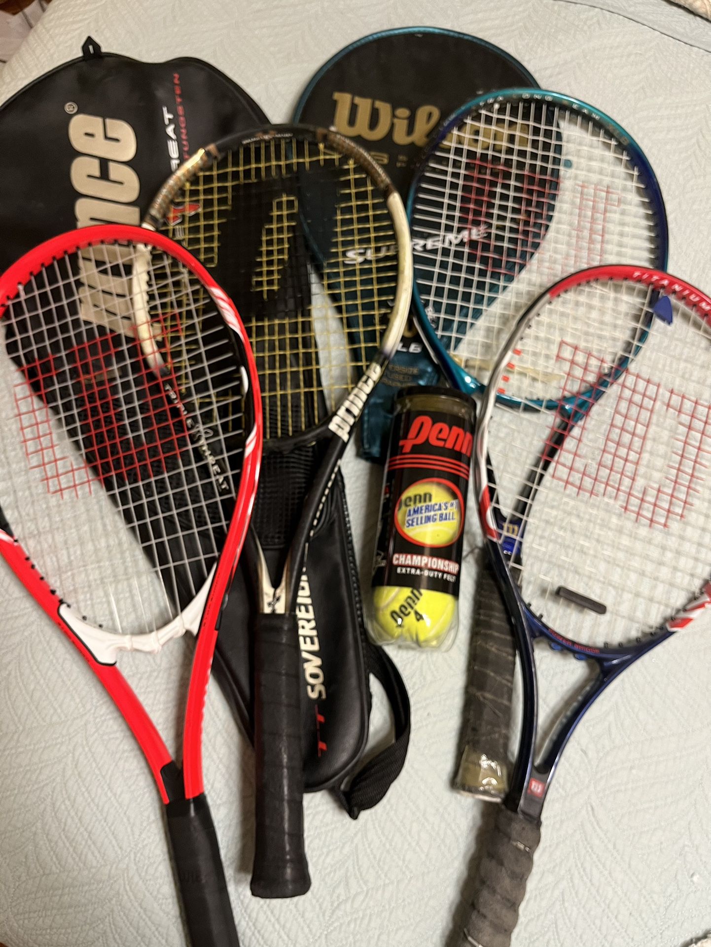 4 Tennis Rackets And New Penn Balls