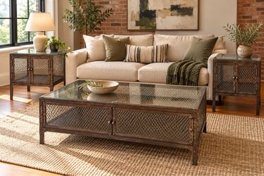 Kathy Ireland Home Orleans Industrial Coffee Table End Table Set 3pc Cost New $800