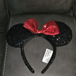 Disney Parks Minnie Mouse Classic Red Bow Black Ears Sequin Headband