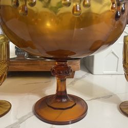 Vintage , Amber Wine Glasses And Fruit Bowl 