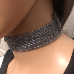 Beaded Collar Gray Choker Necklace