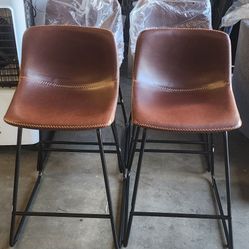 BRAND NEW, SET OF 4, COUNTER HEIGHT STOOL 24-INCH FAUX LEATHER UPHOLSTERED, DARK BROWN 
