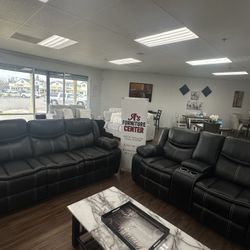 Black Leather Reclining Sofa & Loveseat 