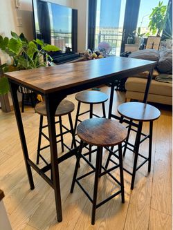 High Top Kitchen Table with 4 Bar Stools – Industrial Style Dining Set
