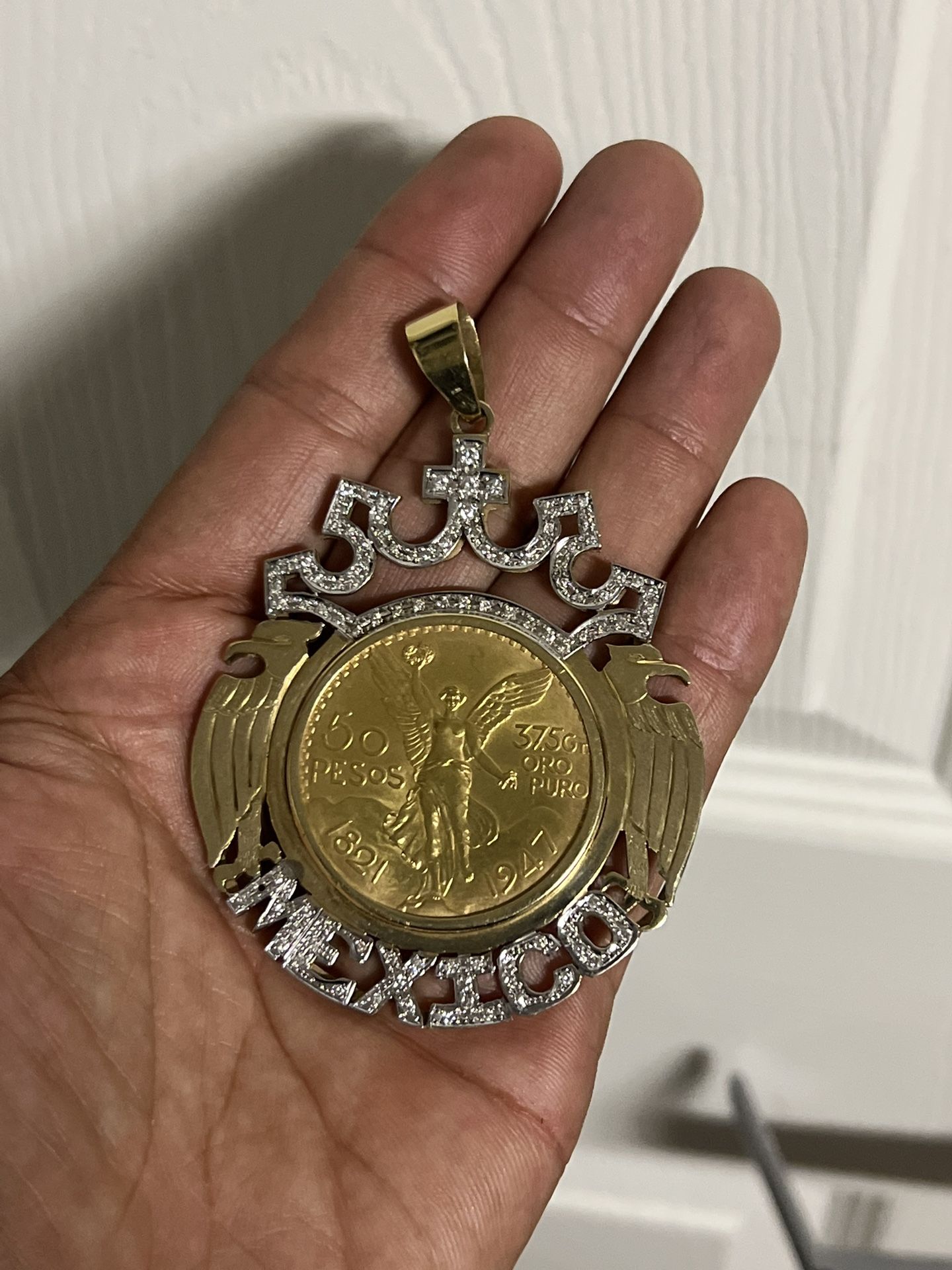 Authentic 50 Peso Centenario gold coin (1.2 oz pure gold) With Real Diamond Bezel