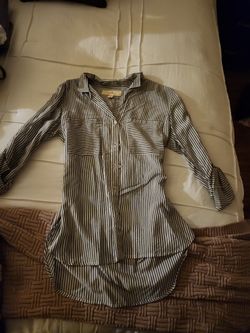 Dark Grey And White Stripe Button Up