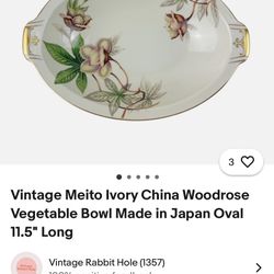 Vintage Meito China "Woodrose" oval serving platter with handles