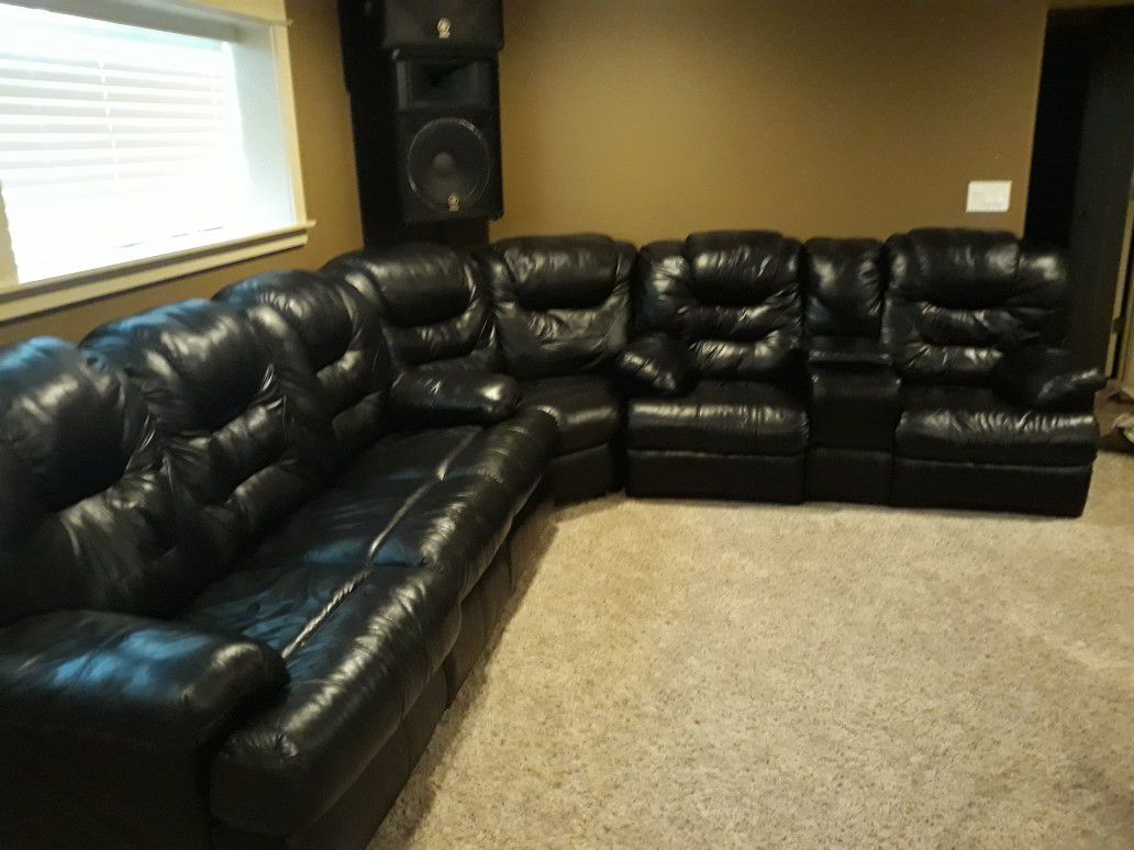 Genuine real leather sectional couch
