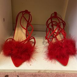Red Fluff Heels