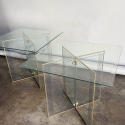 Pair of Art Deco Glass and Brass Side Tables