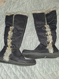 DR SCHOLLS WOMEN'S BLACK SQUARE TOE MID CALF BOOTS WITH FAUX FUR TRIM SIZE 7.5M $35