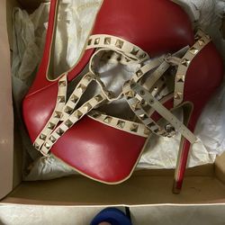 Red Heels: Size 8.            Nude Heels: Size 9w