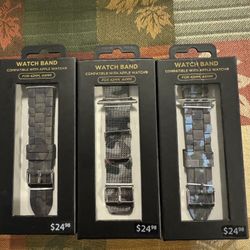 712- Three Watch Bands for Apple Watch 42MM 44MM Metal Mesh & Rubber Camouflage