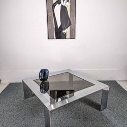 Chrome & Steel Cocktail Table w/ Smoked Glass by Elaine Cohen for DIA